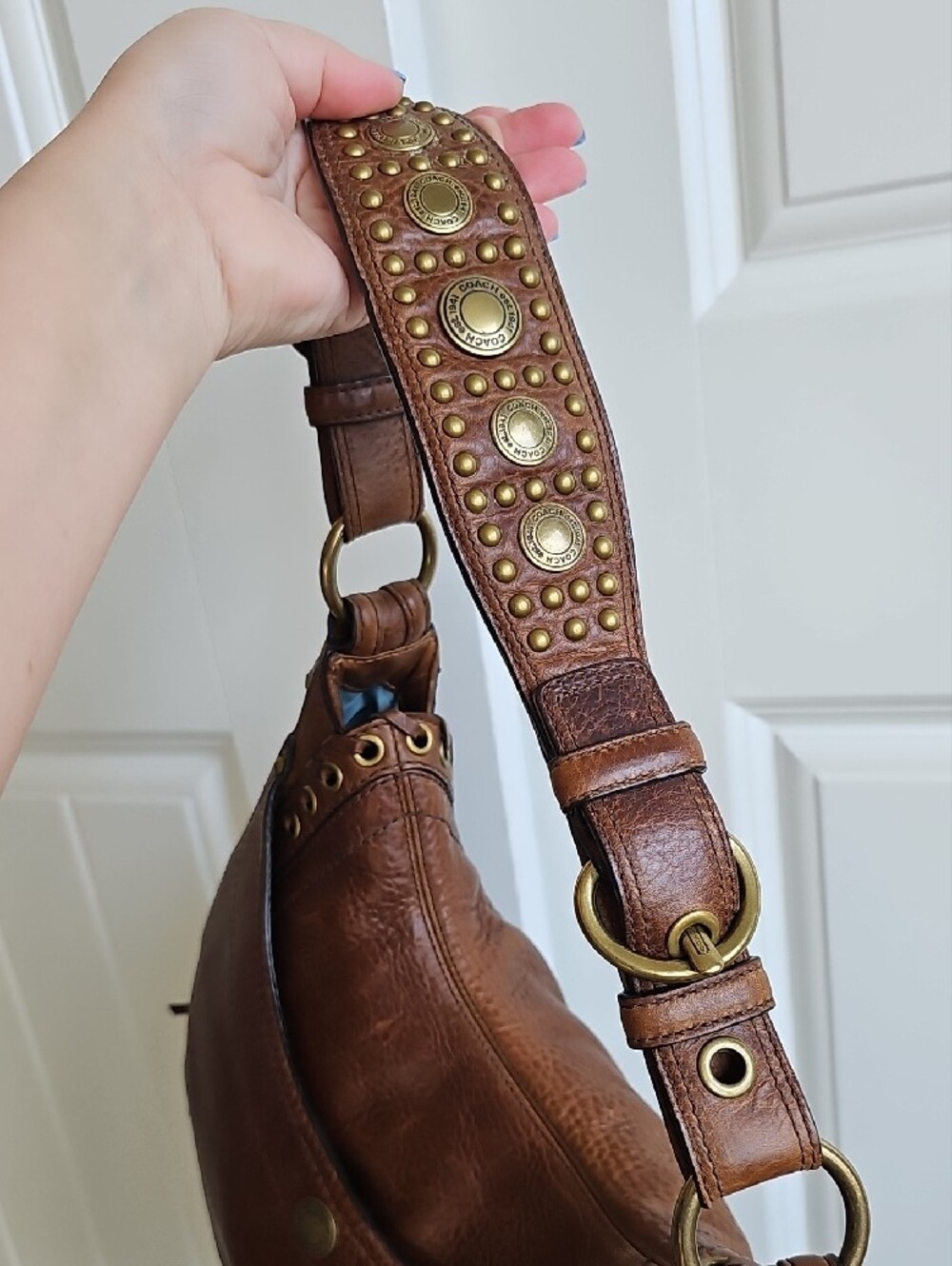 COACH Archival Abbey Grommet Lace Pebbled Leather Hobo 10971 Tobacco Brown EUC - Picture 7 of 12